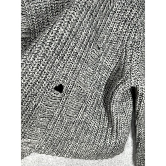 ZARA Chunky Knit Distressed Gray Mock Neck Oversized Sweater Women’s Size Small - Picture 4 of 7